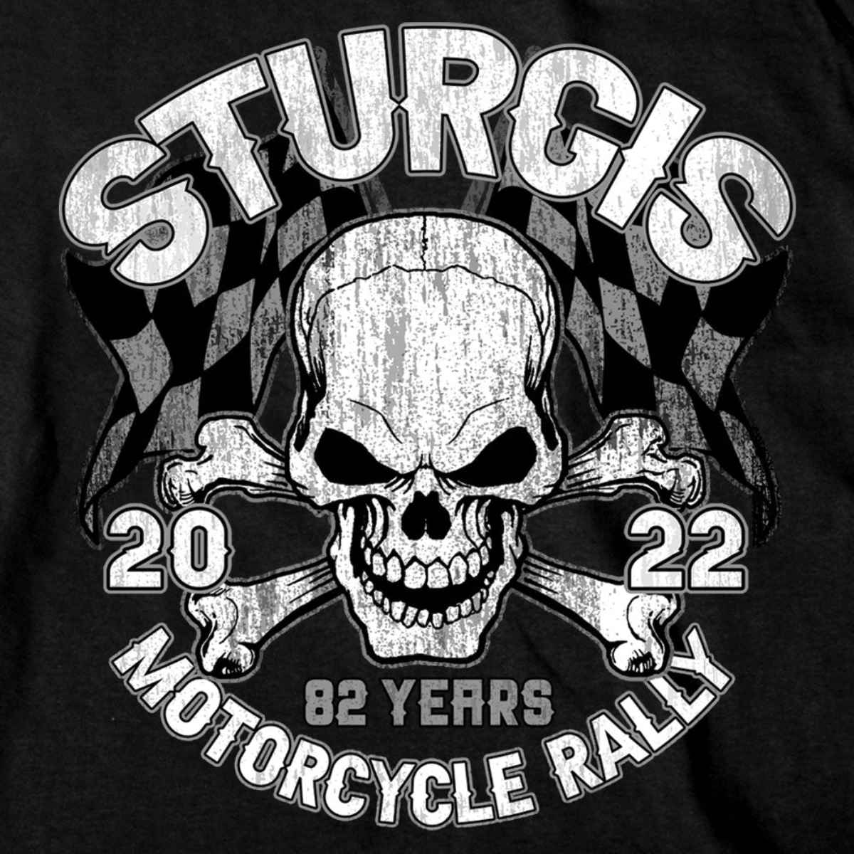 2022 Sturgis Motorcycle Rally SPB2009 Men's Black Skull And Checkered Flag Long Sleeve - Image 4