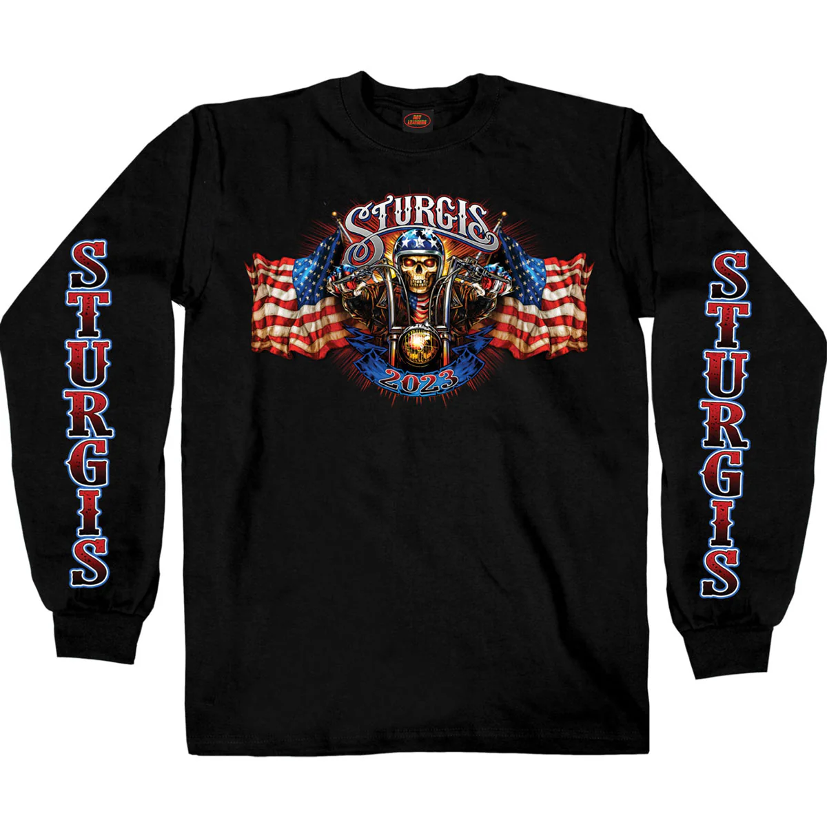 Hot Leathers SPB2067 Men's Black 2023 Sturgis Motorcycle Rally #1 Design American Skeleton Long Sleeve Shirt - Image 3