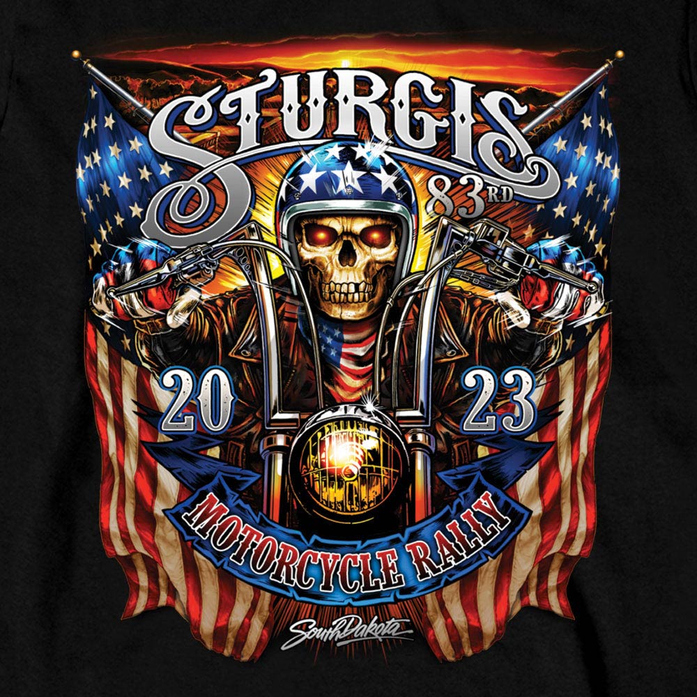 Hot Leathers SPB2067 Men's Black 2023 Sturgis Motorcycle Rally #1 Design American Skeleton Long Sleeve Shirt - Image 4