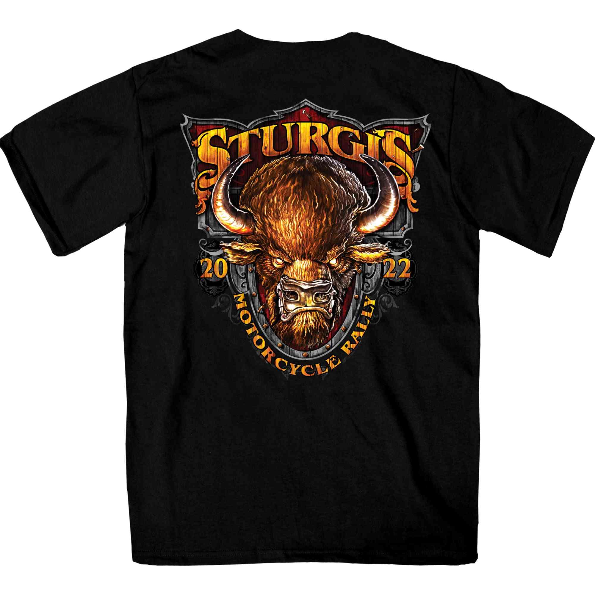 2022 Sturgis Motorcycle Rally SPB1005 Crazy Buffalo Men's Black T-Shirt - Image 3
