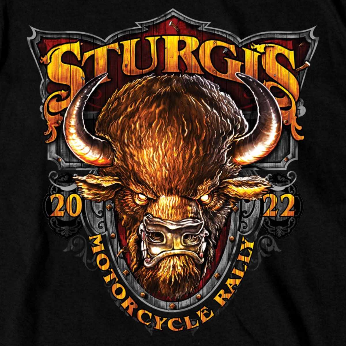2022 Sturgis Motorcycle Rally SPB1005 Crazy Buffalo Men's Black T-Shirt - Image 4