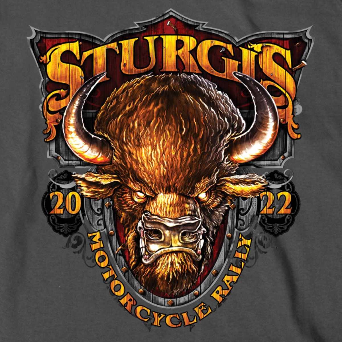 2022 Sturgis Motorcycle Rally SPB1007 Crazy Buffalo Men's Charcoal T-Shirt - Image 4