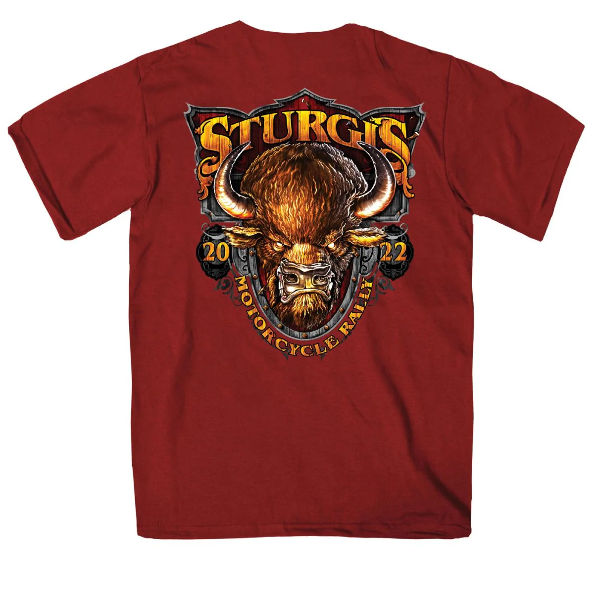 2022 Sturgis Motorcycle Rally SPB1008 Crazy Buffalo Men's Cardinal T-Shirt - Image 3