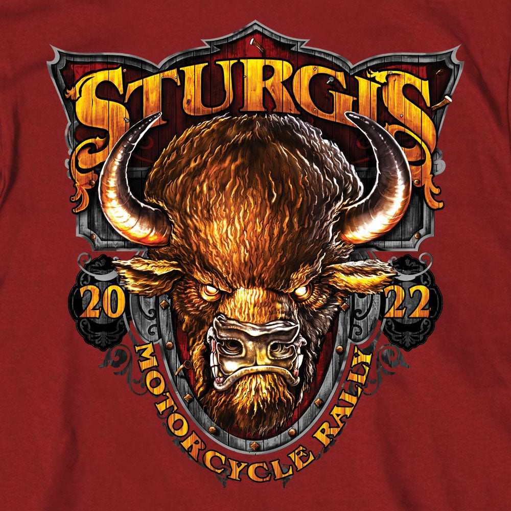 2022 Sturgis Motorcycle Rally SPB1008 Crazy Buffalo Men's Cardinal T-Shirt - Image 4