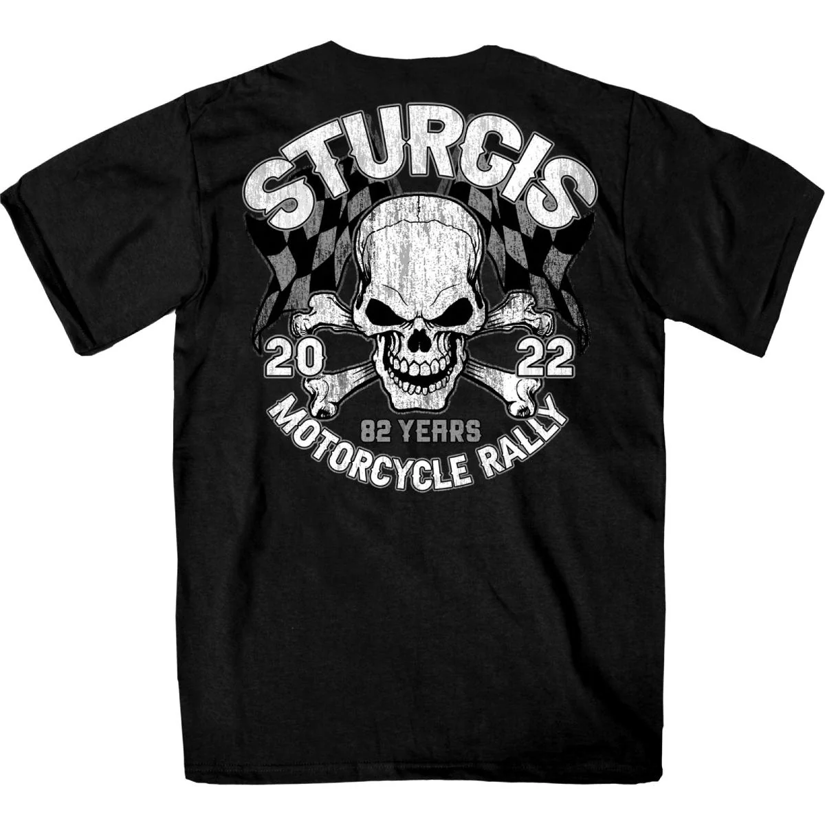 2022 Sturgis Motorcycle Rally SPB1009 Men’s Skull And Checkered Flag Black T-Shirt - Image 3