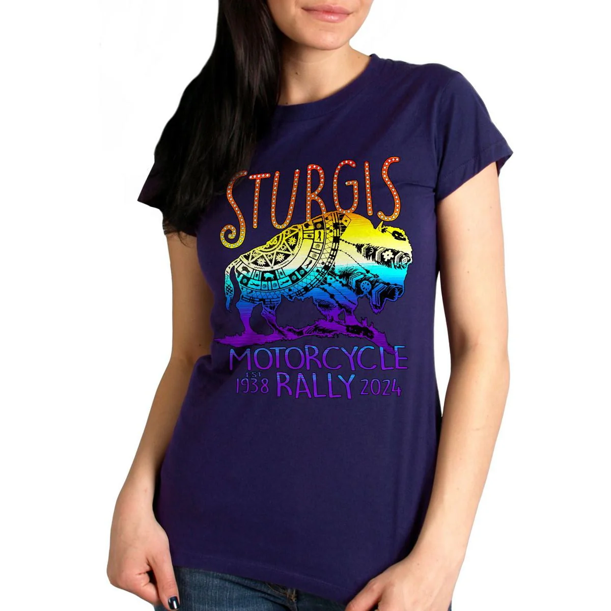 2024 Sturgis Women's Buffalo Navy Motorcycle Rally T-Shirt SPL1868 - Image 3