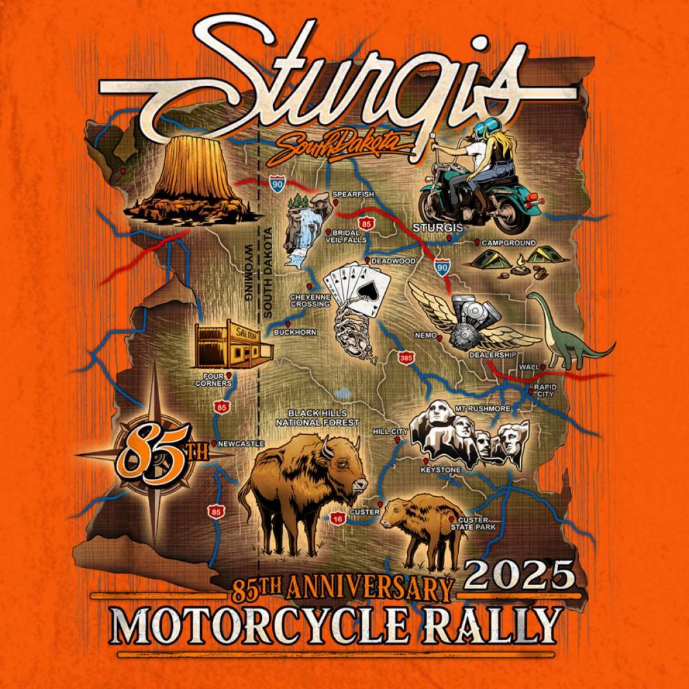 2025 Sturgis Men's Acid Orange Denim Motorcycle Rally Attractions Sleeveless Shirt - Image 4