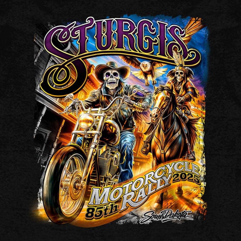 2025 Sturgis Men's Motorcycle Rally #1 Ghost Rider Black Zippered Hooded Sweat Shirt - Image 4