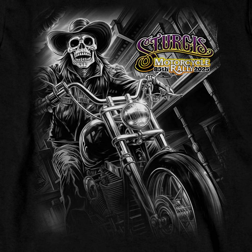 2025 Sturgis Motorcycle Rally #1 Ghost Rider Black Men's Long Sleeve Shirt - Image 3