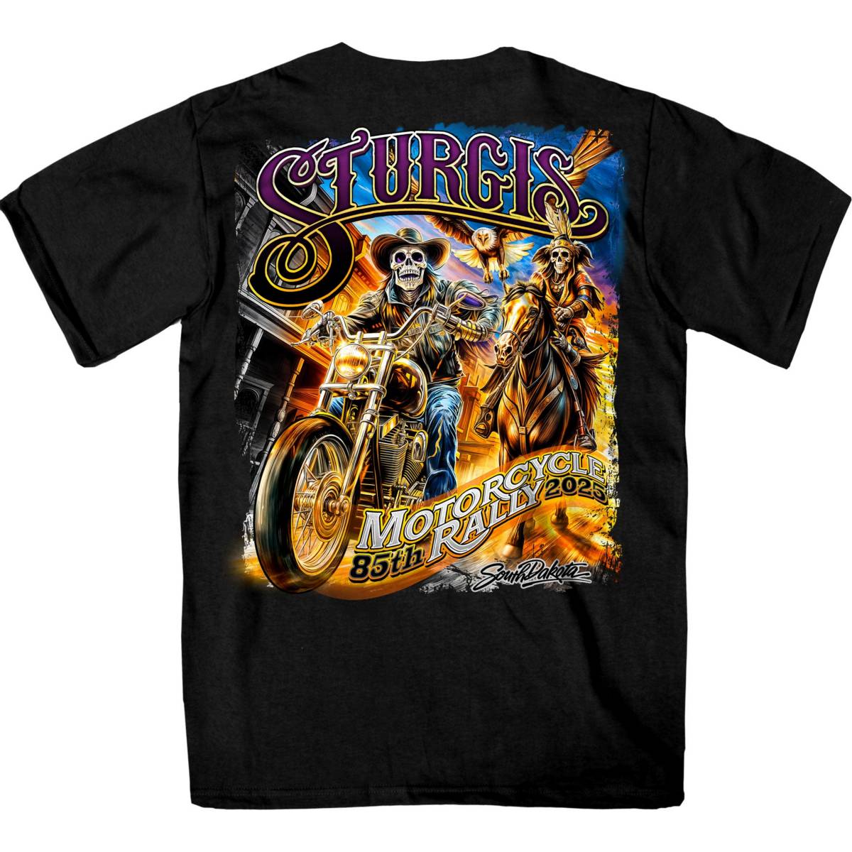 2025 Sturgis Motorcycle Rally #1 Ghost Rider Black Men's T-Shirt - Image 2