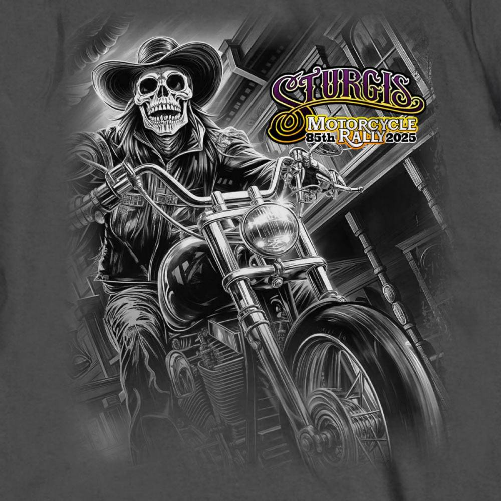 2025 Sturgis Motorcycle Rally #1 Ghost Rider Charcoal Men's Long Sleeve Shirt - Image 3