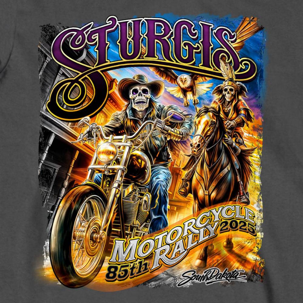 2025 Sturgis Motorcycle Rally #1 Ghost Rider Charcoal Men's Long Sleeve Shirt - Image 4