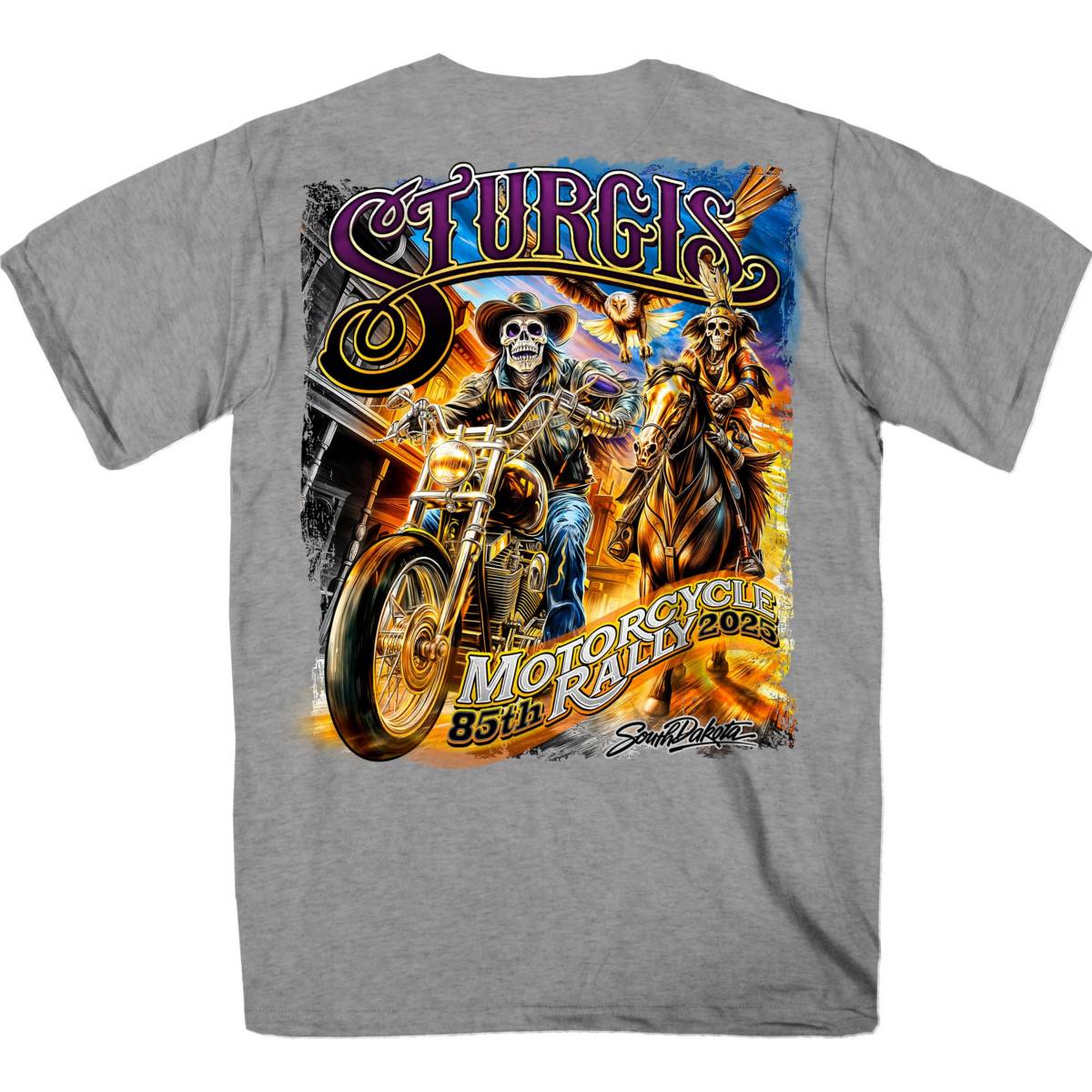 2025 Sturgis Motorcycle Rally #1 Ghost Rider Heather Grey Men's T-Shirt - Image 2