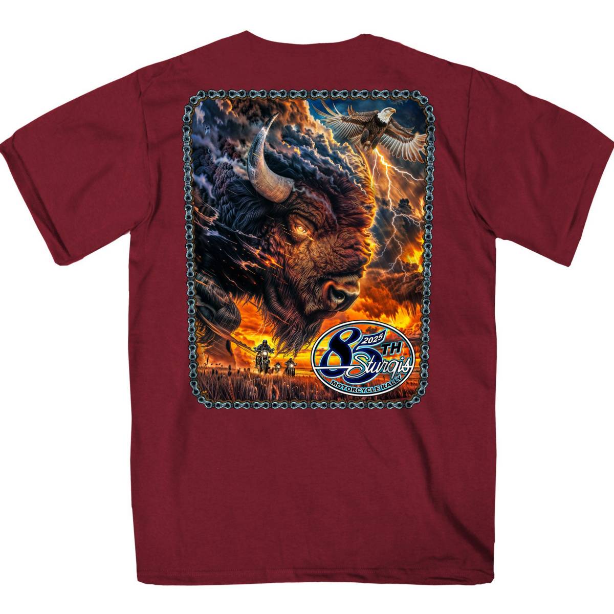 2025 Sturgis Motorcycle Rally American Bison Maroon SS T-Shirt SBP1190 - Image 2