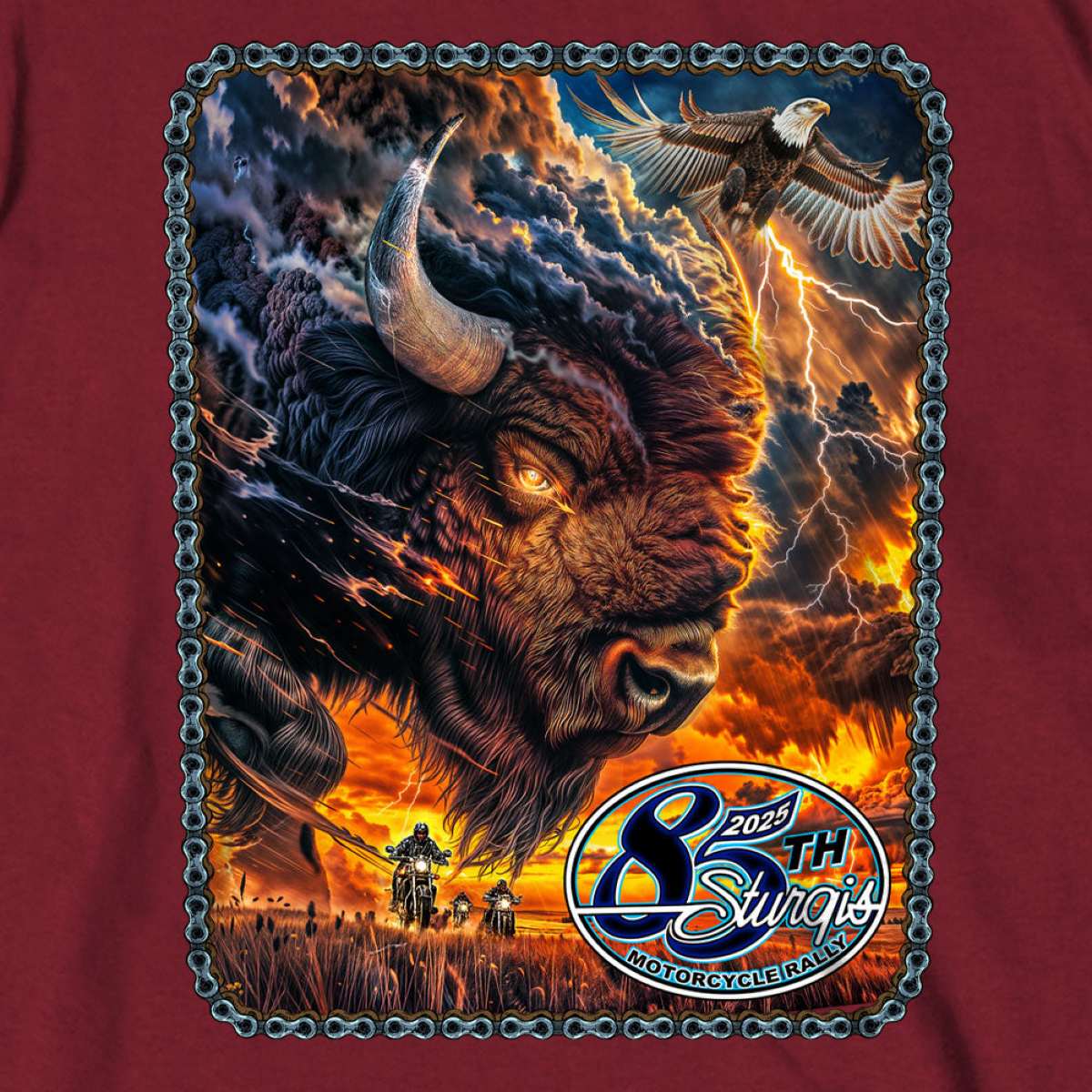 2025 Sturgis Motorcycle Rally American Bison Maroon SS T-Shirt SBP1190 - Image 5