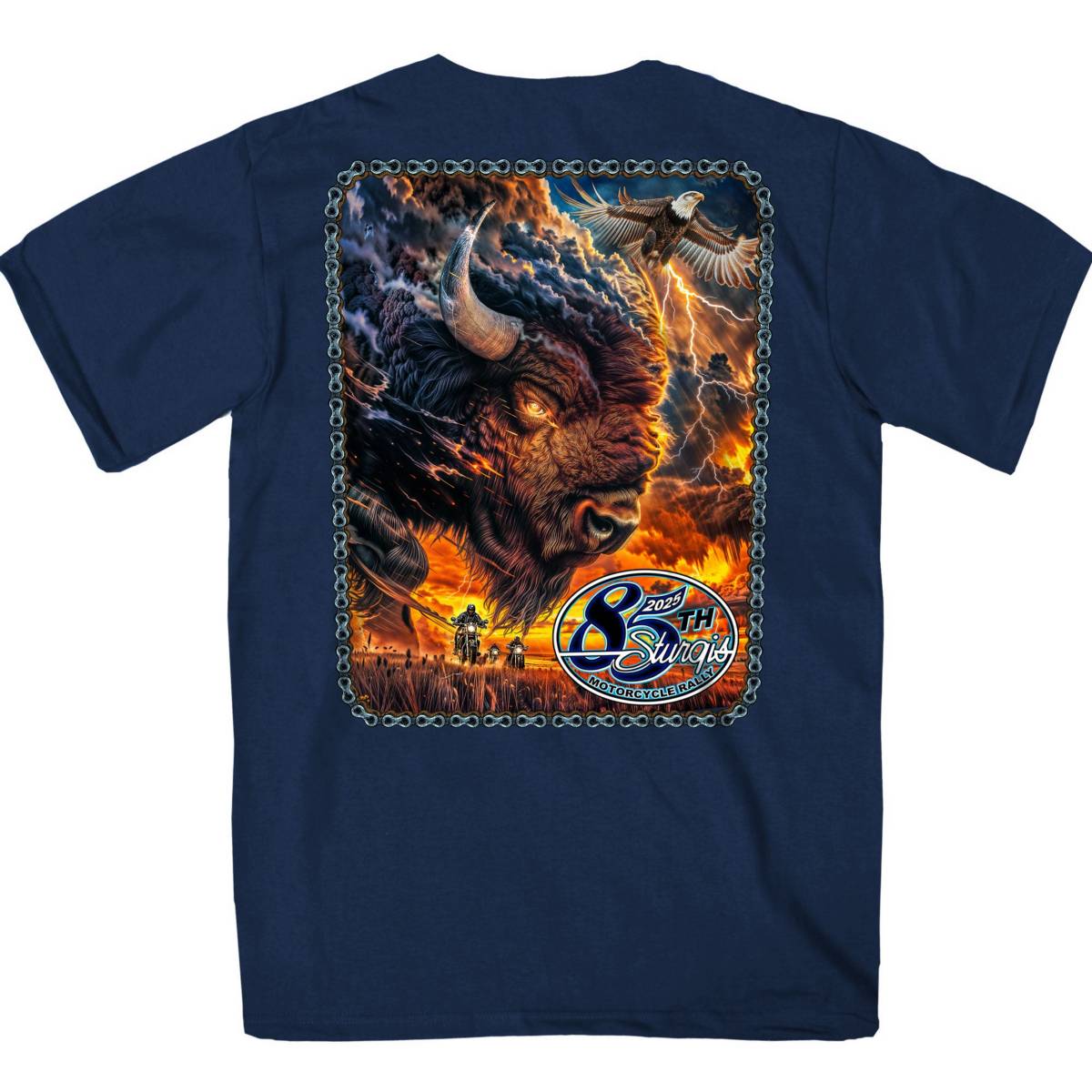 2025 Sturgis Motorcycle Rally American Bison Navy SS T-Shirt SPB1189 - Image 2