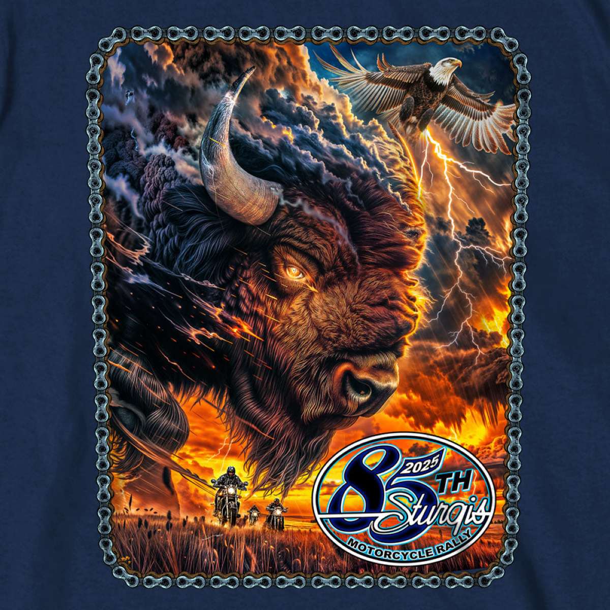 2025 Sturgis Motorcycle Rally American Bison Navy SS T-Shirt SPB1189 - Image 5