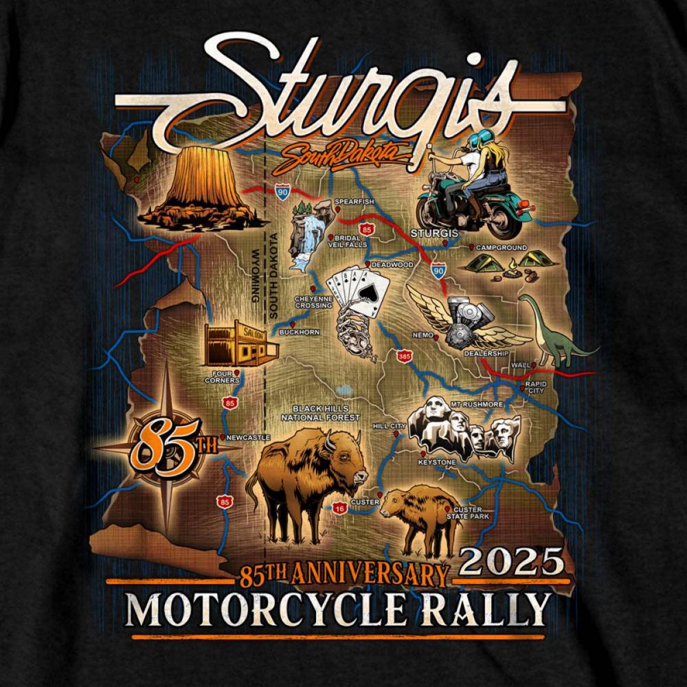 2025 Sturgis Motorcycle Rally Attractions Men's Black T-Shirt - Image 5