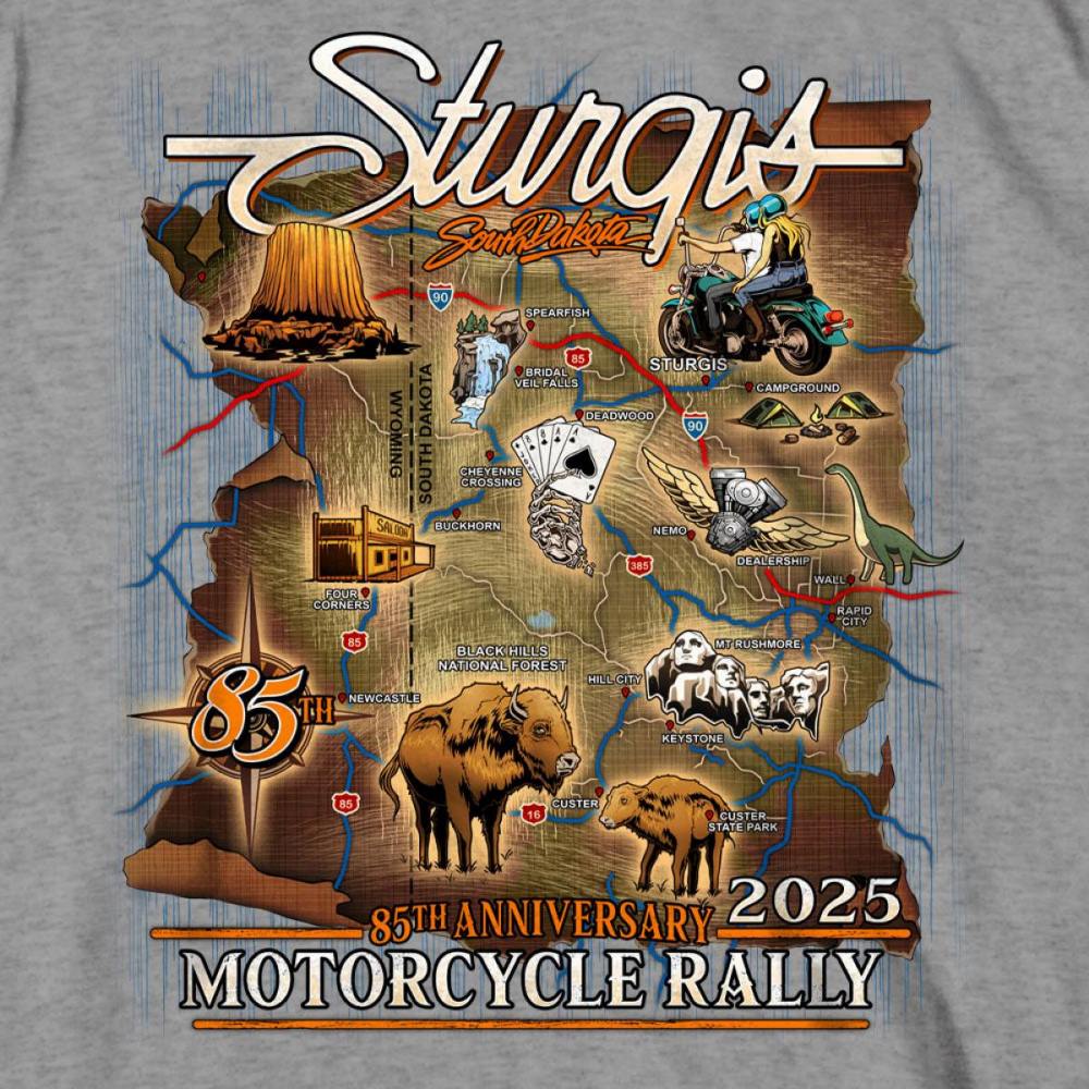 2025 Sturgis Motorcycle Rally Attractions Men's Heather Gray T-Shirt - Image 5