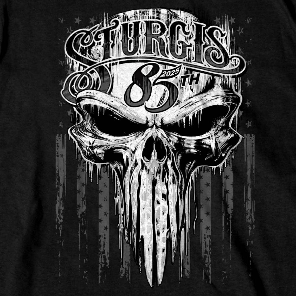 2025 Sturgis Motorcycle Rally Badass Skull Black Men's T-Shirt - Image 5