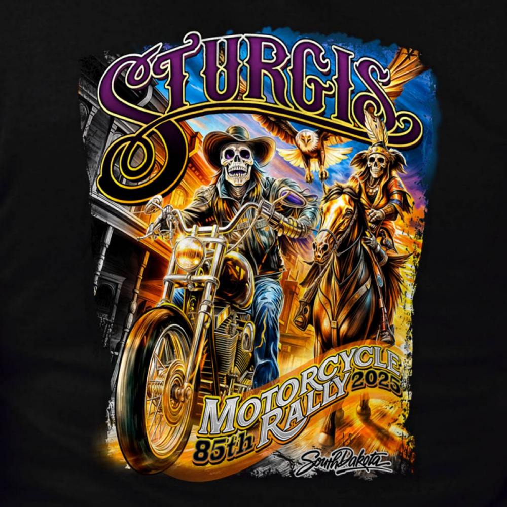 2025 Sturgis Women's Motorcycle Rally #1 Ghost Rider Black Ladies T-Shirt - Image 4