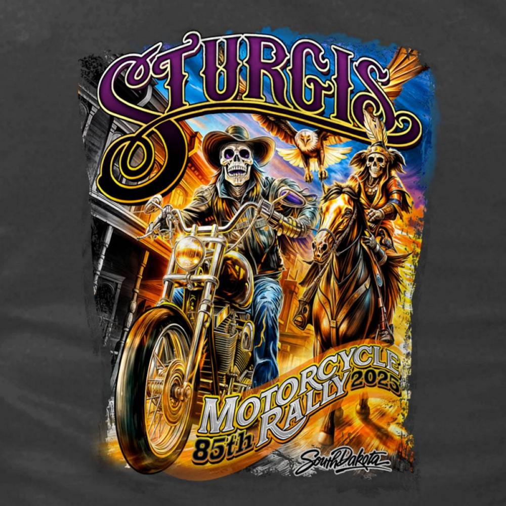 2025 Sturgis Women's Motorcycle Rally #1 Ghost Rider Charcoal Ladies T-Shirt - Image 4
