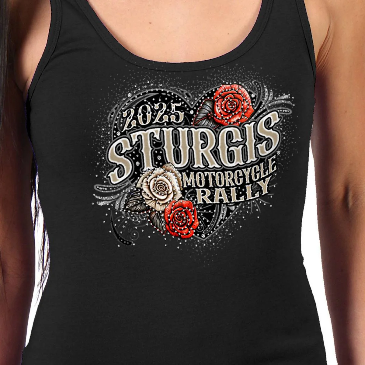 2025 Sturgis Women's Motorcycle Rally Leather Wings Ladies Black Tank Top - Image 3
