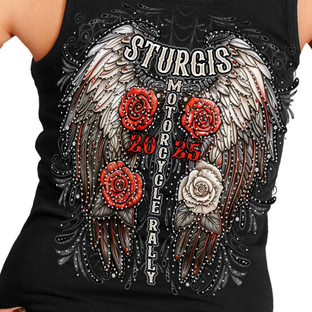 2025 Sturgis Women's Motorcycle Rally Leather Wings Ladies Black Tank Top - Image 4
