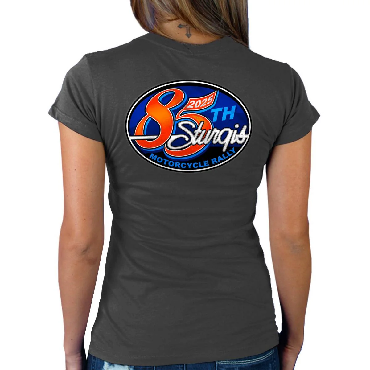 2025 Sturgis Women's Motorcycle Rally Rally Logo Charcoal Ladies T-Shirt - Image 2