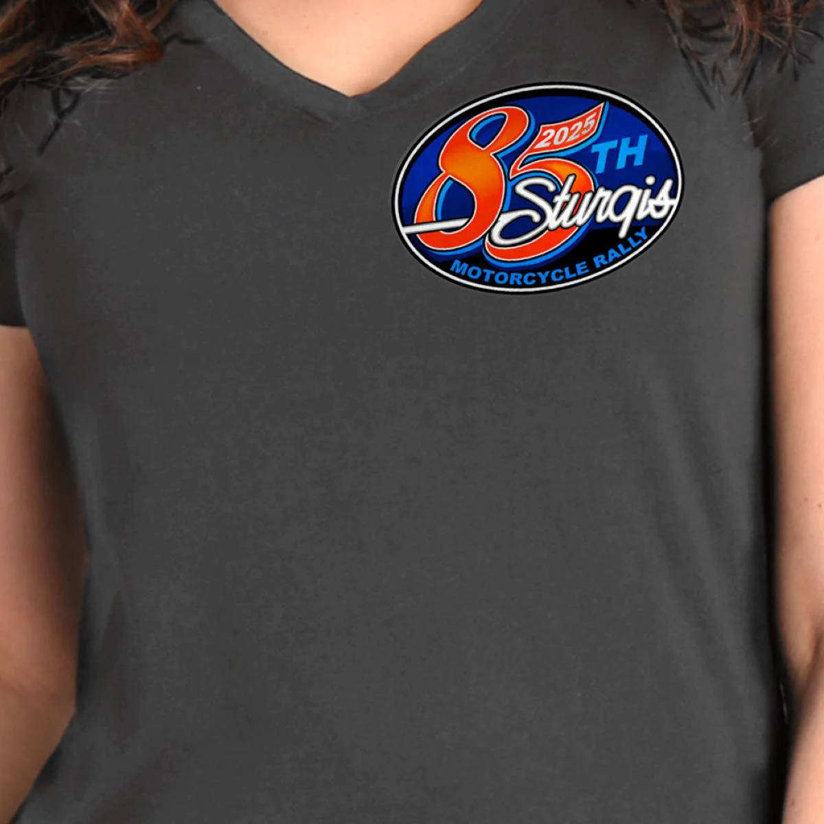 2025 Sturgis Women's Motorcycle Rally Rally Logo Charcoal Ladies T-Shirt - Image 3