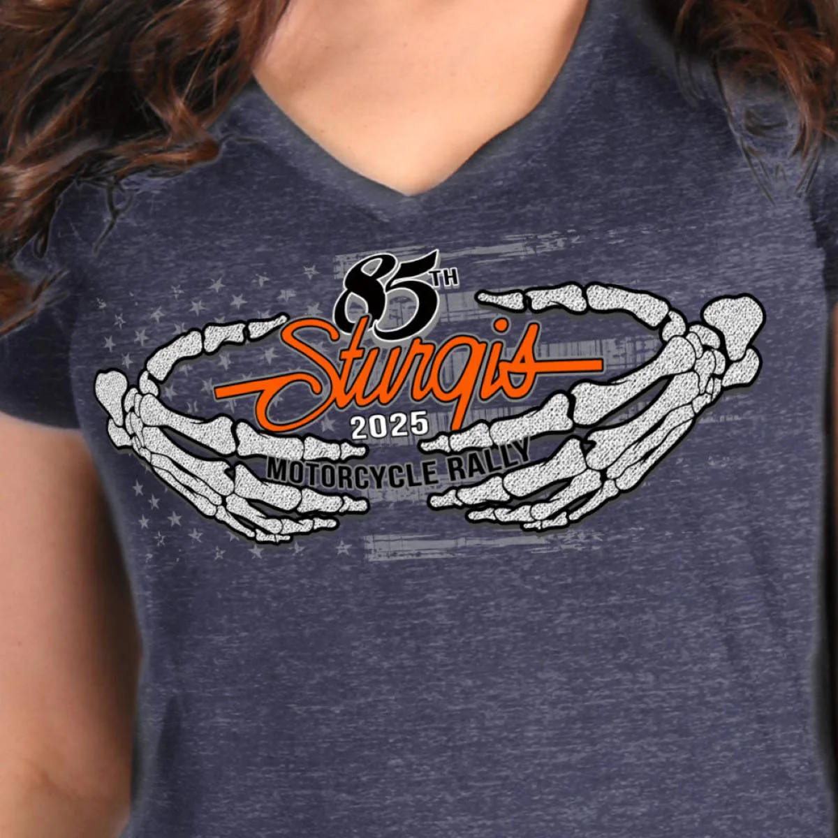 2025 Sturgis Women's Motorcycle Rally Skeleton Hands Navy Ladies T-Shirt - Image 3