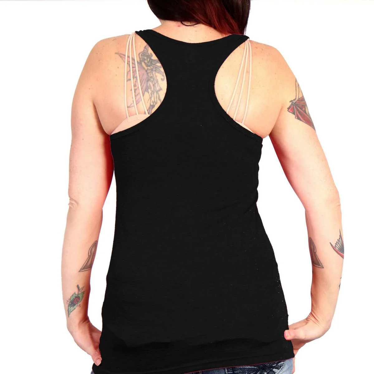 2025 Sturgis Women's Motorcycle Rally Studded Flag Rose Black Ladies Tank Top - Image 2