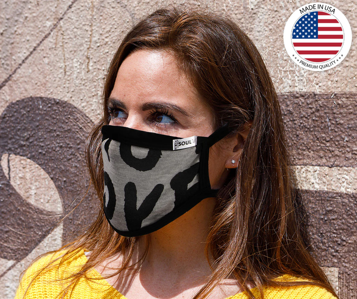 Air Soul MP7923FM USA Made 'Love' Grey and Black Protective Face Mask with Optional Filter Pocket - Image 3