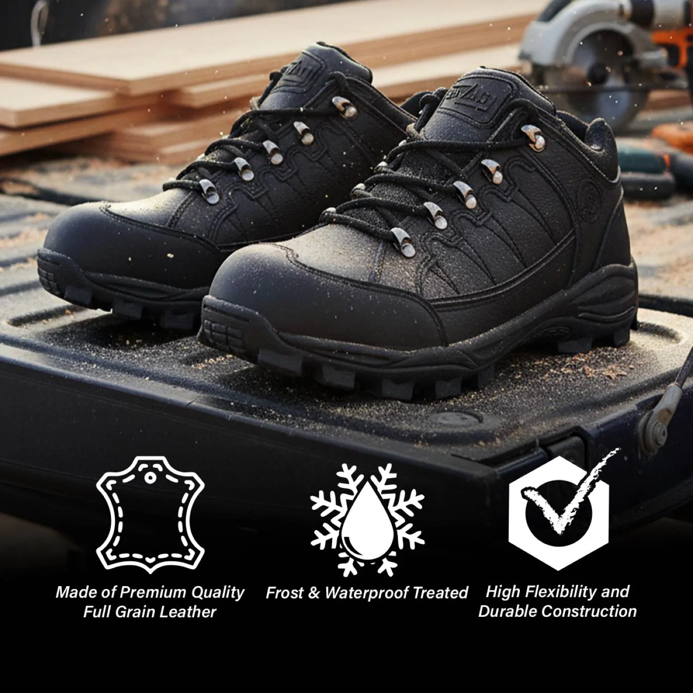 Bazalt MBM9127ST Men’s Black Waterproof Frost-Proof Leather Work Shoes with Composite Toe - Image 2