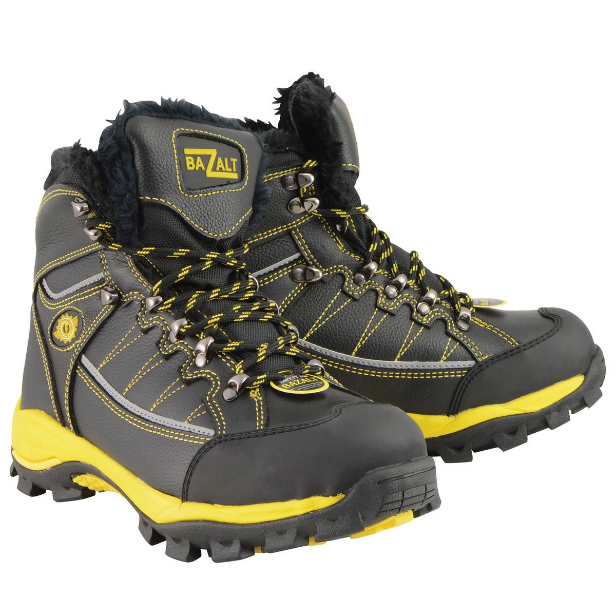 Bazalt MBM9125ST Men’s Black & Yellow Faux Fur Lined Waterproof Leather Work Boots with Composite Toe