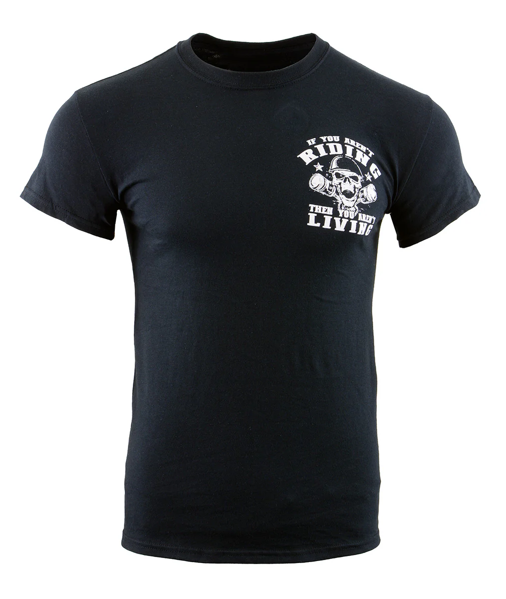 Biker Clothing Co. BCC116008 Men's Black 'Riding Living' Motorcycle Cotton Skull T-Shirt - Image 2