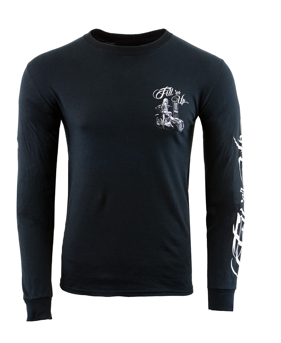 Biker Clothing Co. BCC117006 Men's Black 'Filler Er Up' Long Sleeve T-Shirt - Image 3