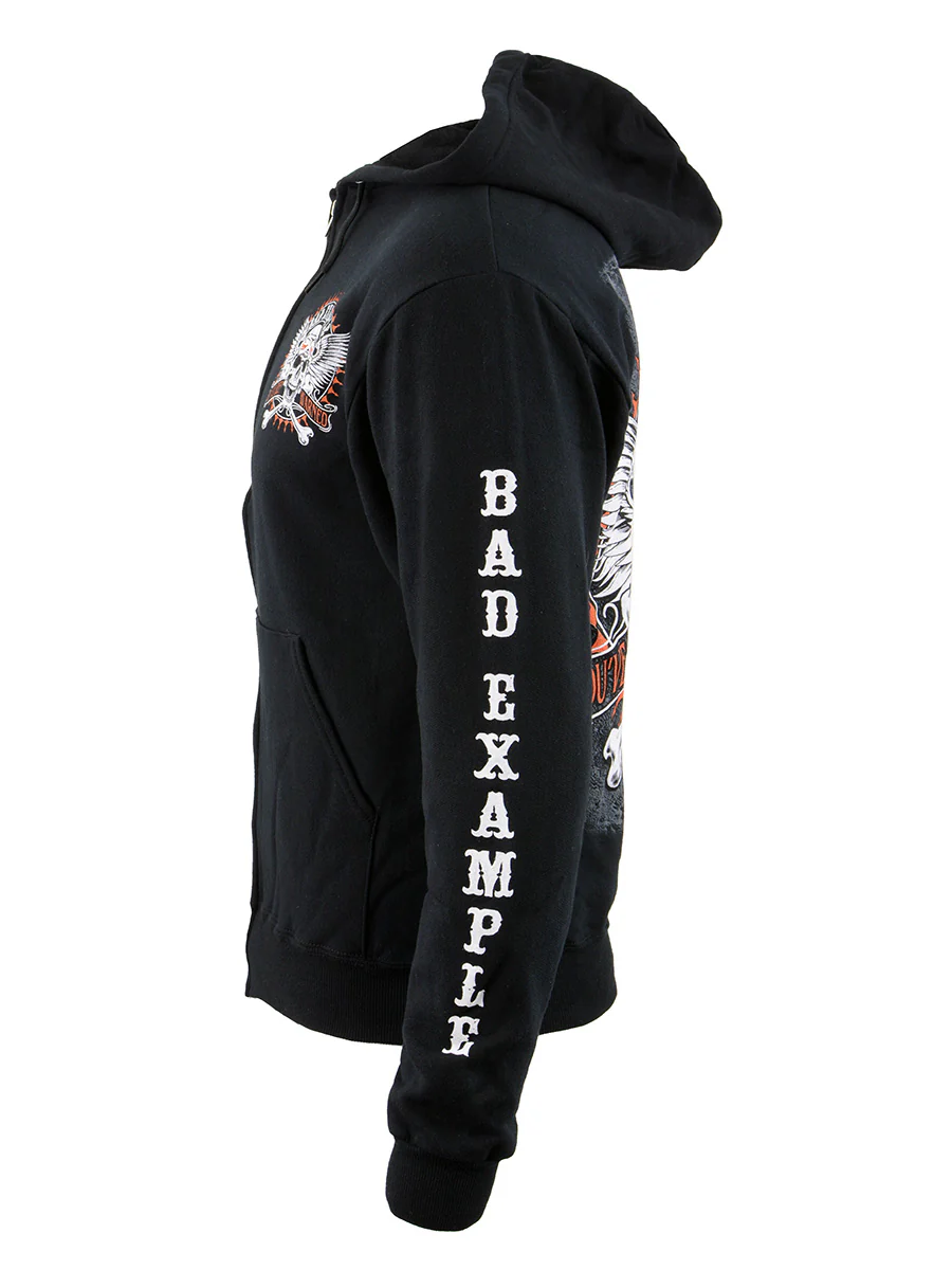 Biker Clothing Co. BCC118002 Men's Black 'Bad Example, You've Been Warned' Motorcycle Skull Hoodie - Image 2