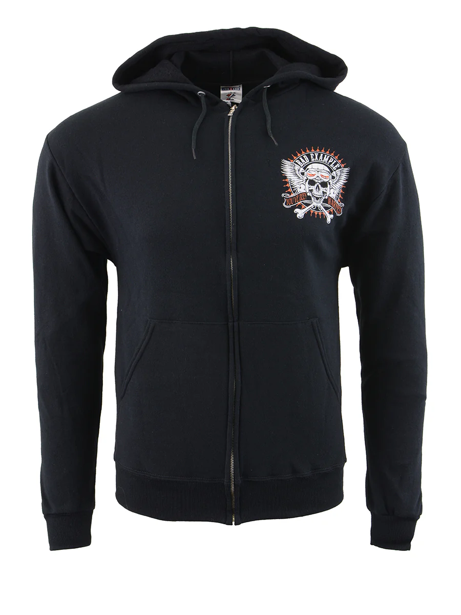 Biker Clothing Co. BCC118002 Men's Black 'Bad Example, You've Been Warned' Motorcycle Skull Hoodie - Image 3