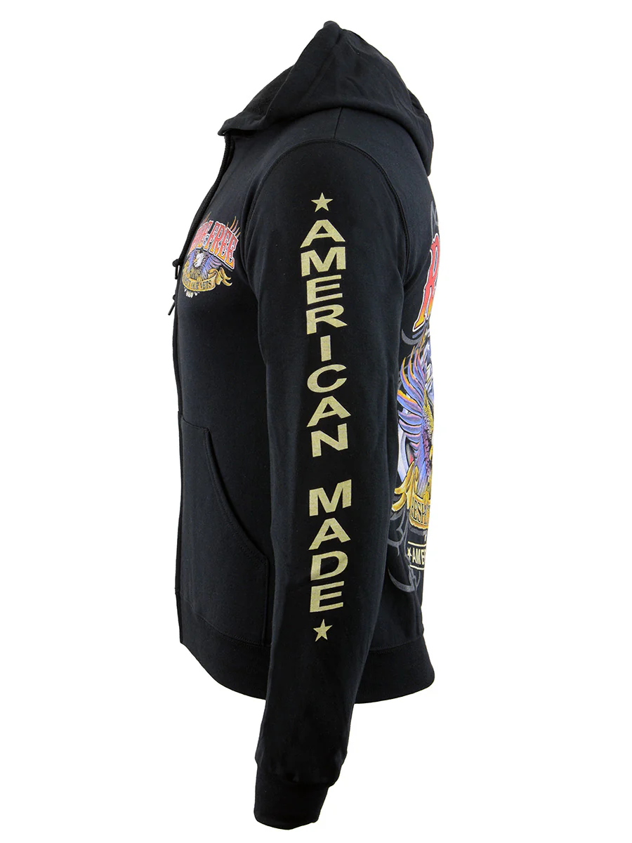 Biker Clothing Co. BCC118005 Men's Black 'Ride Free, American Made' Motorcycle Hoodie - Image 2