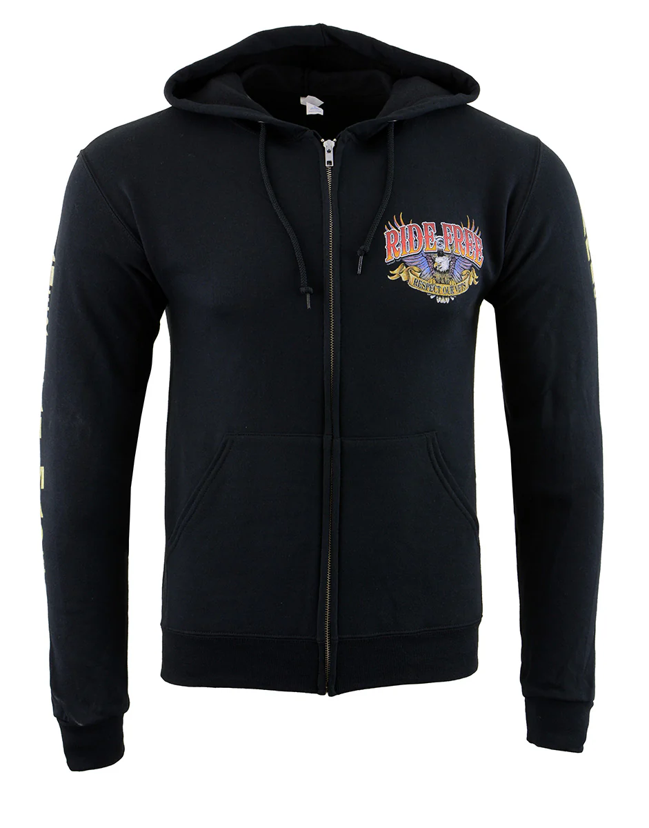 Biker Clothing Co. BCC118005 Men's Black 'Ride Free, American Made' Motorcycle Hoodie - Image 3