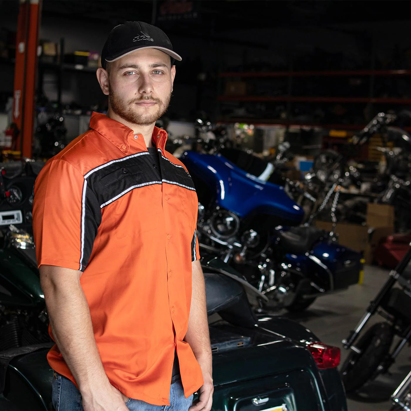 Milwaukee Leather MDM11670 Men’s Orange-Black Mechanic Work Shirt w/ Reflective Strip - Heavy-Duty Button-Up - Image 5