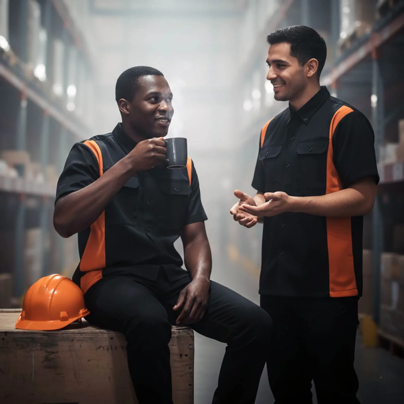 Biker Clothing Co. MDM11675 Men’s Black-Neon-Orange Button-Up Heavy-Duty Work Shirt - Classic Mechanic Shirt w/ Pockets - Image 4