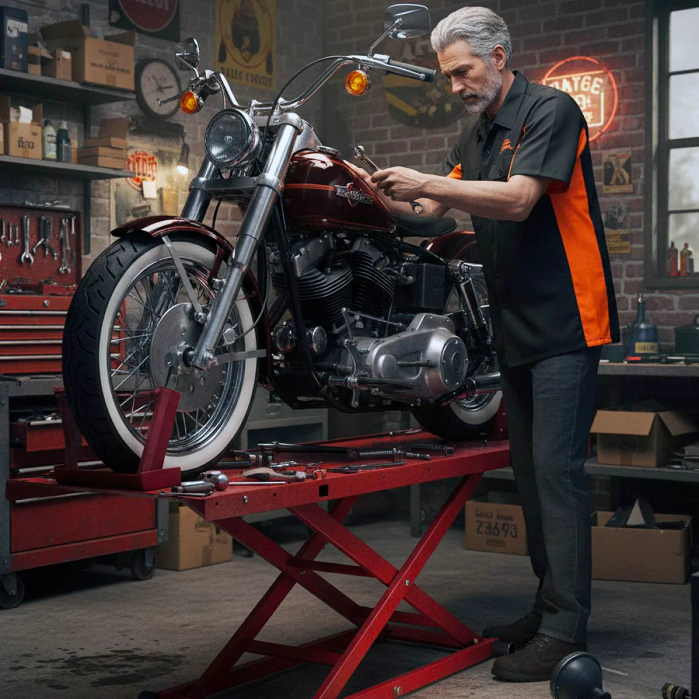 Biker Clothing Co. MDM11676 Men’s Black-Orange Button-Up Heavy-Duty Work Shirt - Classic Mechanic Shirt w/ Pockets - Image 4