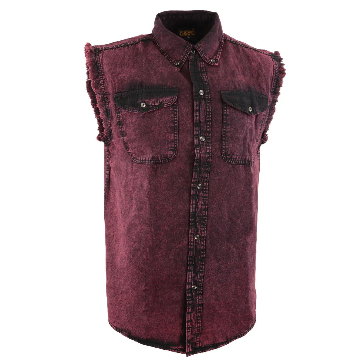 Milwaukee Leather MDM11677 Men’s Magenta Classic Button-Down Cut Off Frayed Sleeveless Casual Shirt - Image 7