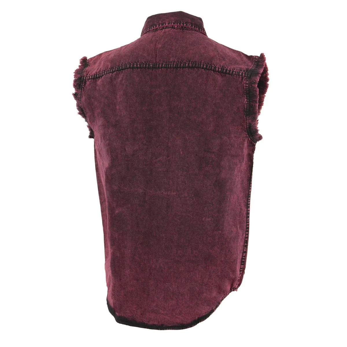 Milwaukee Leather MDM11677 Men’s Magenta Classic Button-Down Cut Off Frayed Sleeveless Casual Shirt - Image 9