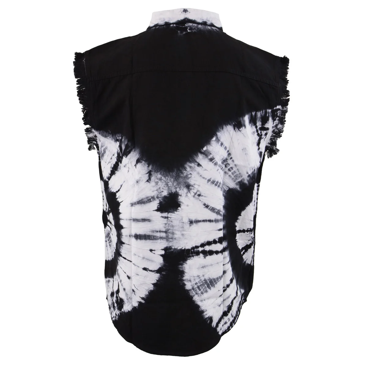 Biker Clothing Co. MDM11679 Men's Classic Black and White Tie-Dye Button-Down Frayed Sleeveless Cut Off Shirt - Image 7