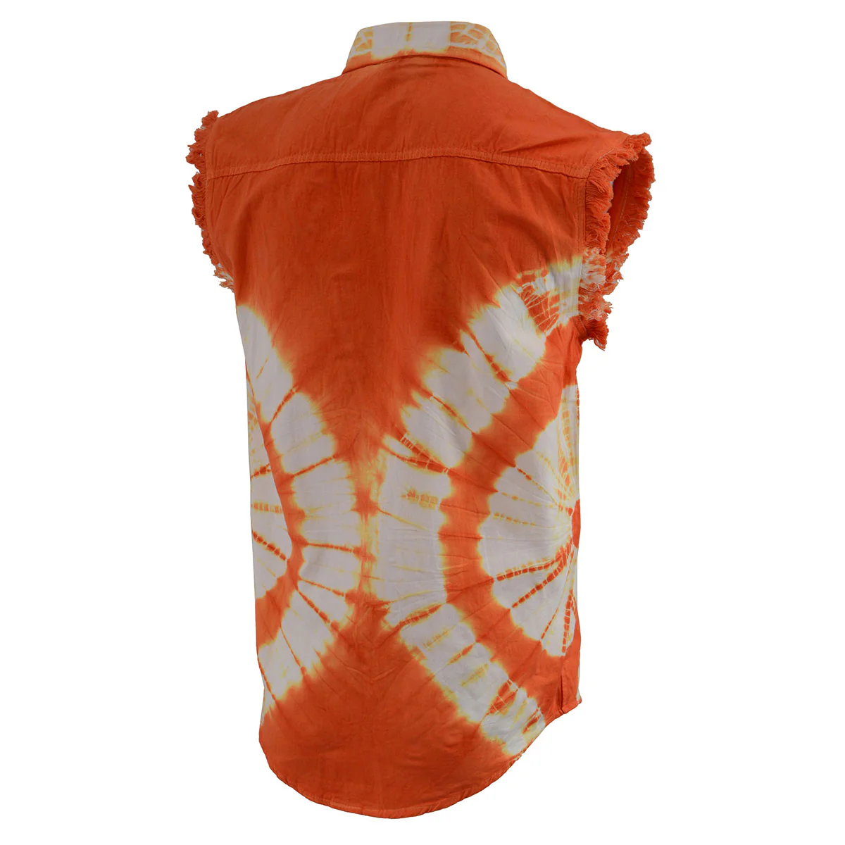 Biker Clothing Co. MDM11680 Men's Classic Orange and White Tie-Dye Button-Down Frayed Sleeveless Cut Off Shirt - Image 10