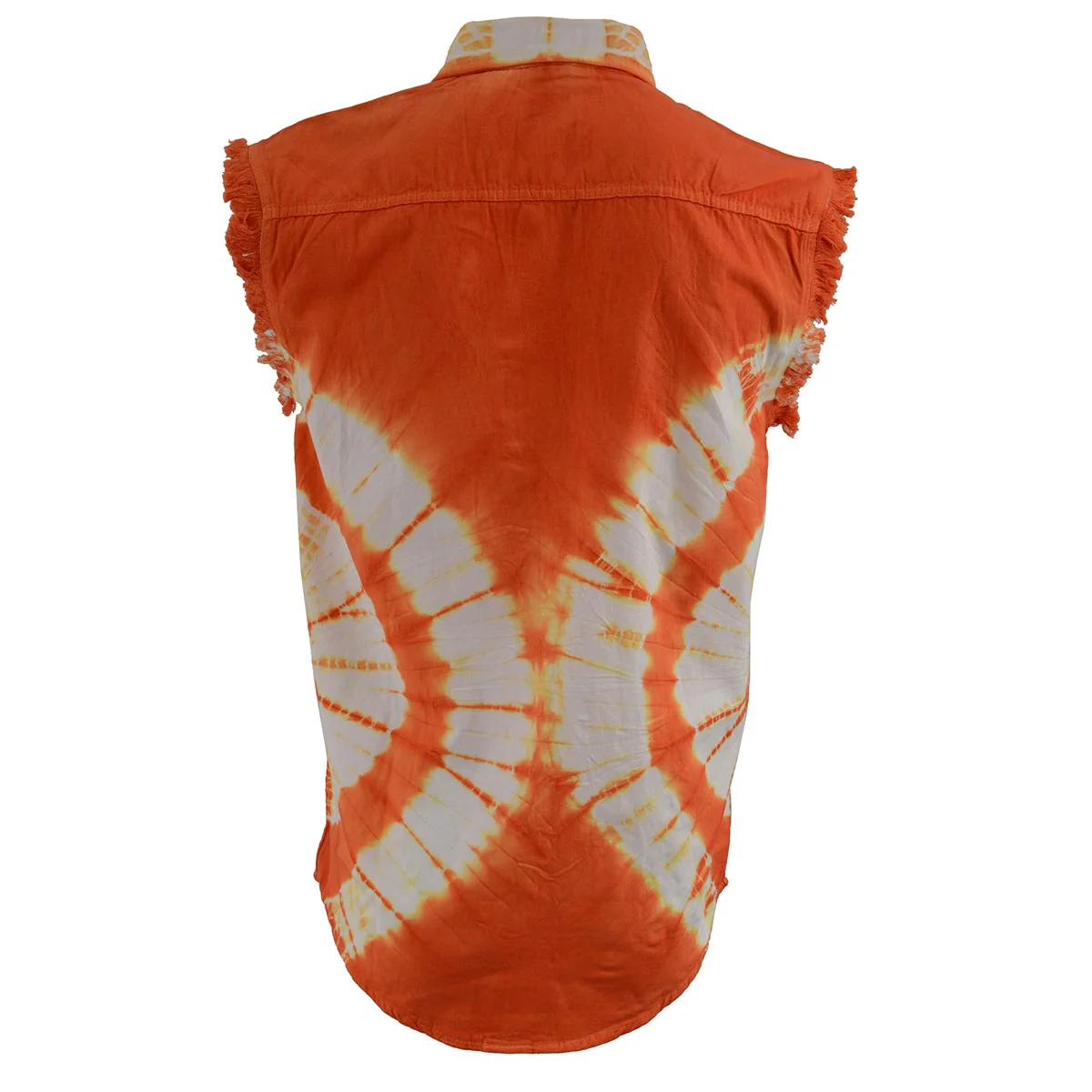 Biker Clothing Co. MDM11680 Men's Classic Orange and White Tie-Dye Button-Down Frayed Sleeveless Cut Off Shirt - Image 9