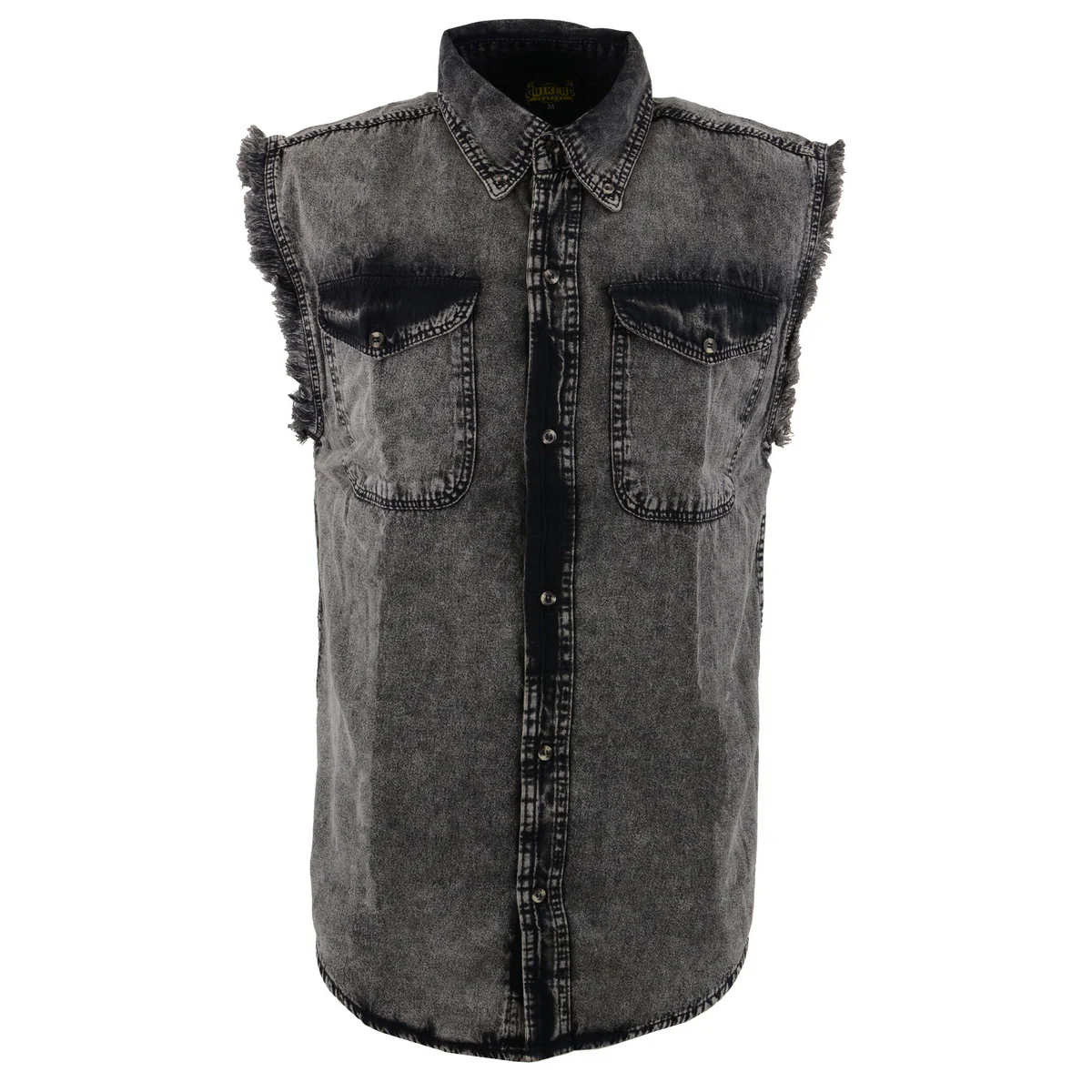 Milwaukee Leather MDM11683 Men’s Classic Beige/Black Button-Down Cut Off Frayed Sleeveless Casual Shirt